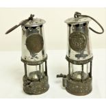 A pair of heavy 19th Century brass and chrome carbide Miners Safety Lamps.