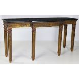 An attractive pair of "Empire" style marble top breakfront Console Tables,