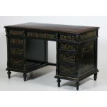 A rare Aesthetic movement ebonised and parcel gilt pedestal Desk, late 19th Century,