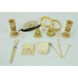 A good collection of old carved Ivory Necklaces, Candlesticks, Bangles, Animals etc.