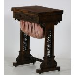 An attractive William IV rosewood fold-over Ladies Games or Works Table,