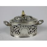 A very unusual oval pierced and chased silver Tureen & Cover,