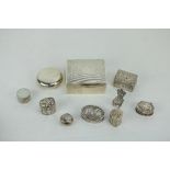 A silver Cigarette Box, and selection of attractive Pill Boxes and Snuff Boxes, etc.