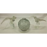 A pair of heavy Lalique style glass Figures, of birds with out stretched wings,