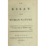 [Studholme (John) of Thursley] An Essay on Human Nature, 12mo Carlisle 1777. First Edn.