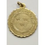 Medal: [Irish Fishing] A 9ct gold circular engraved Medal,