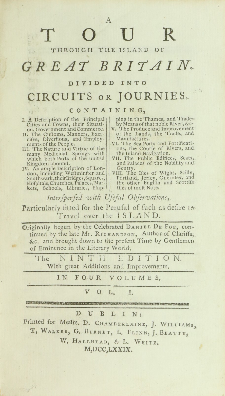 de Foe (Daniel) A Tour through the Island of Great Britain, 4 vol. 12mo D. 1779. Ninth, cont.