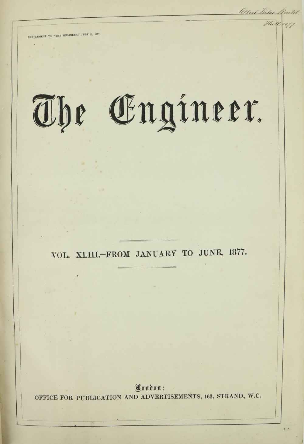 Periodical: The Engineer, 1877, 1880, 1881 & 1894, together 5 vols. folio 1877 - 1894, with illus.