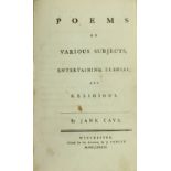 Winchester Printing: Cave (Jane) Poems on Various Subjects, Entertaining, Elegiac, and Religious,