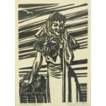 Harry Kernoff (1900 - 1974) "Smiling turf Girl," woodcut, approx.