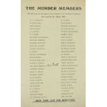 A Fateful Document 'The Murder Members' a single folio sheet, verso blank,