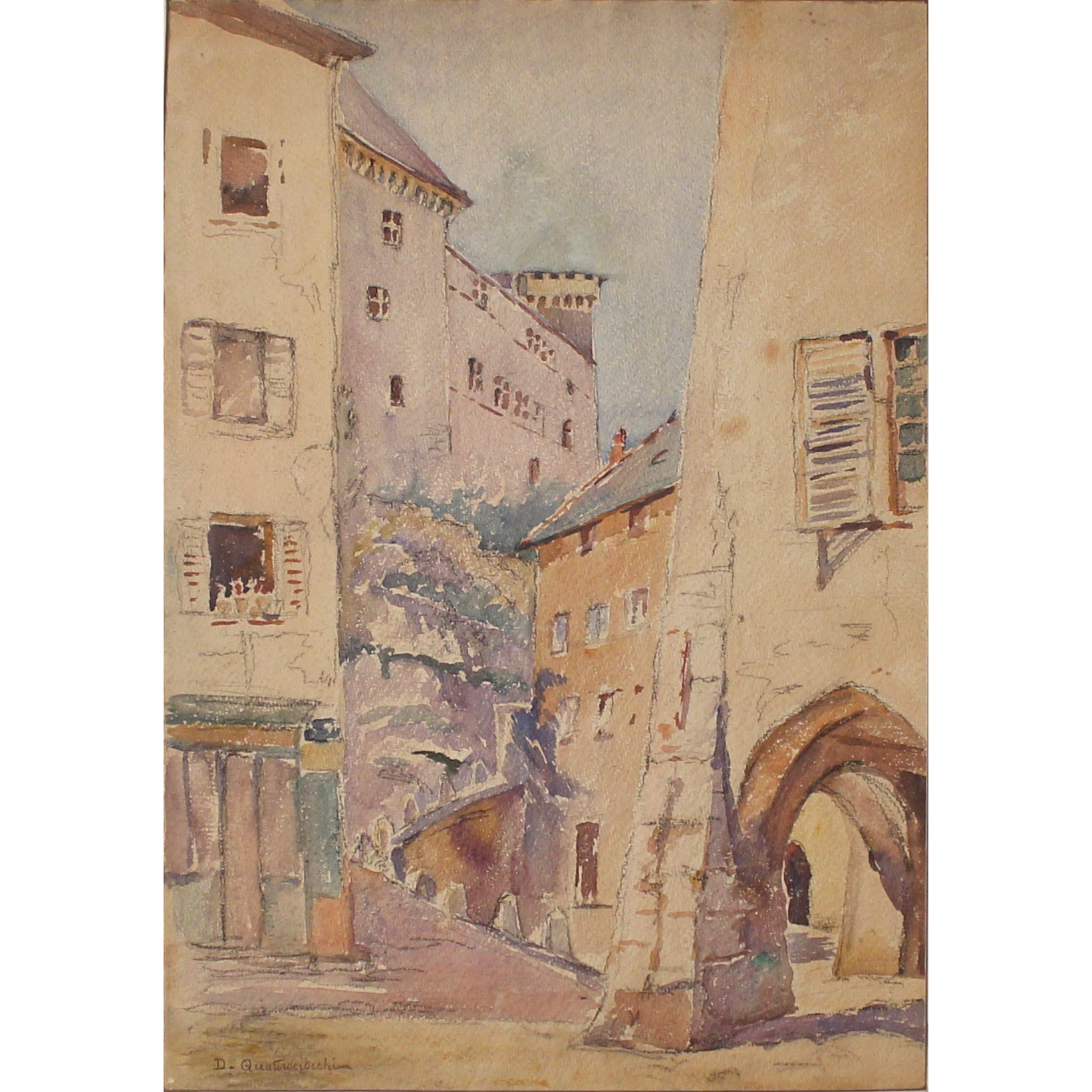 DOMENICO QUATTROCIOCCHI (1872-1941) "Cortile di paese siciliano" - "Courtyard of Sicilian country"