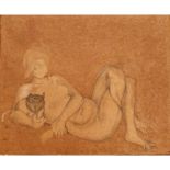 CARLO GUARIENTI (1923) "Nudo sdraiato con gatto" - "Lying naked with cat"