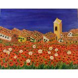 ROSANNA MUSOTTO PIAZZA (1929) "Campo di fiori con sfondo di paese" - "Field of flowers with country