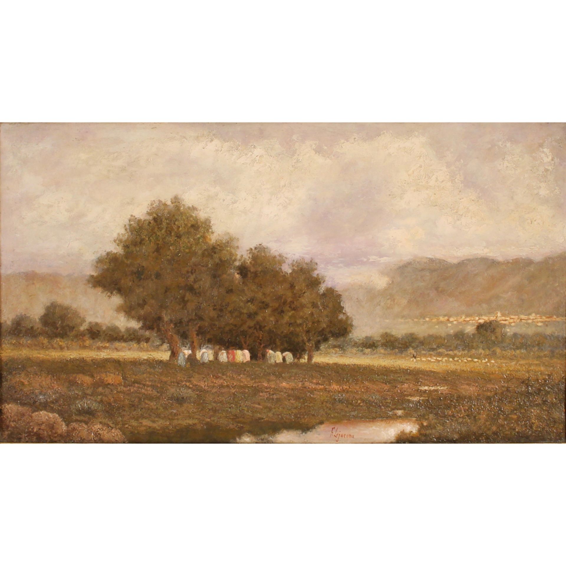 FRANCESCO LOJACONO (1838-1915) "Paesaggio lacustre con figure" - "Lake landscape with figures"