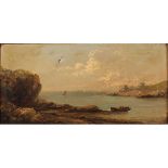 SCUOLA INGLESE DEL SECOLO XIX "Paesaggio marino con casolari sullo sfondo" - 19th CENTURY ENGLISH SC