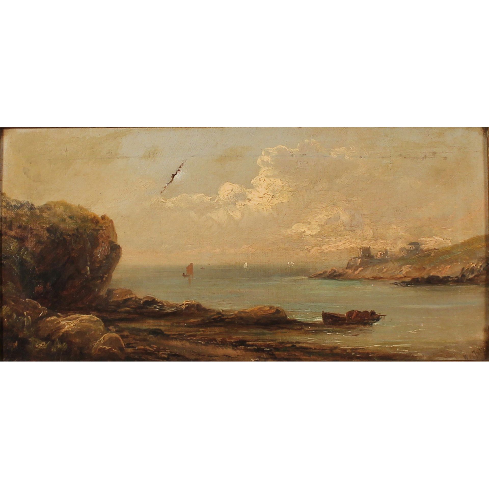 SCUOLA INGLESE DEL SECOLO XIX "Paesaggio marino con casolari sullo sfondo" - 19th CENTURY ENGLISH SC