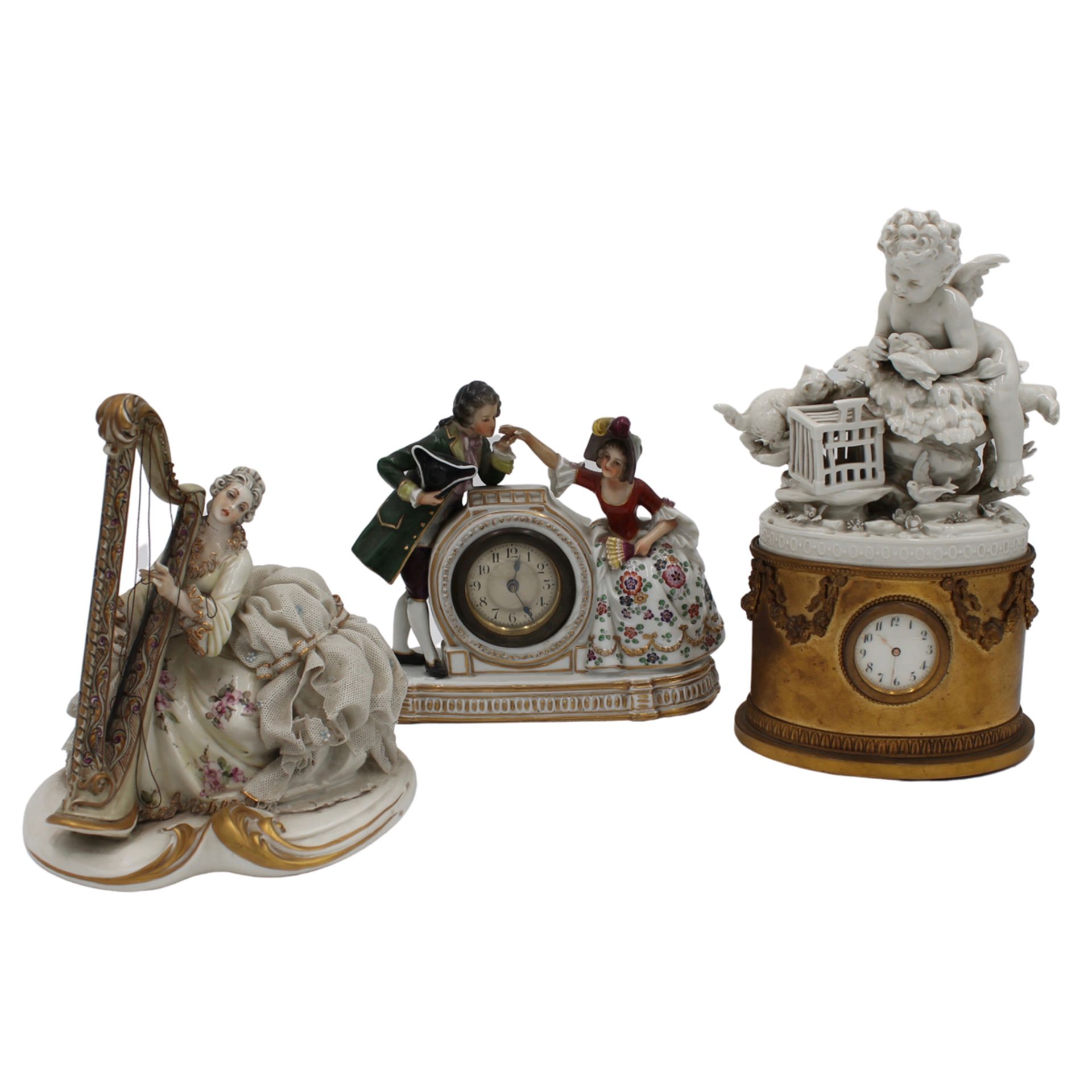 LOTTO DI DUE OROLOGI E DUE STATUETTE - LOT OF TWO WATCHES AND TWO STATUETTES