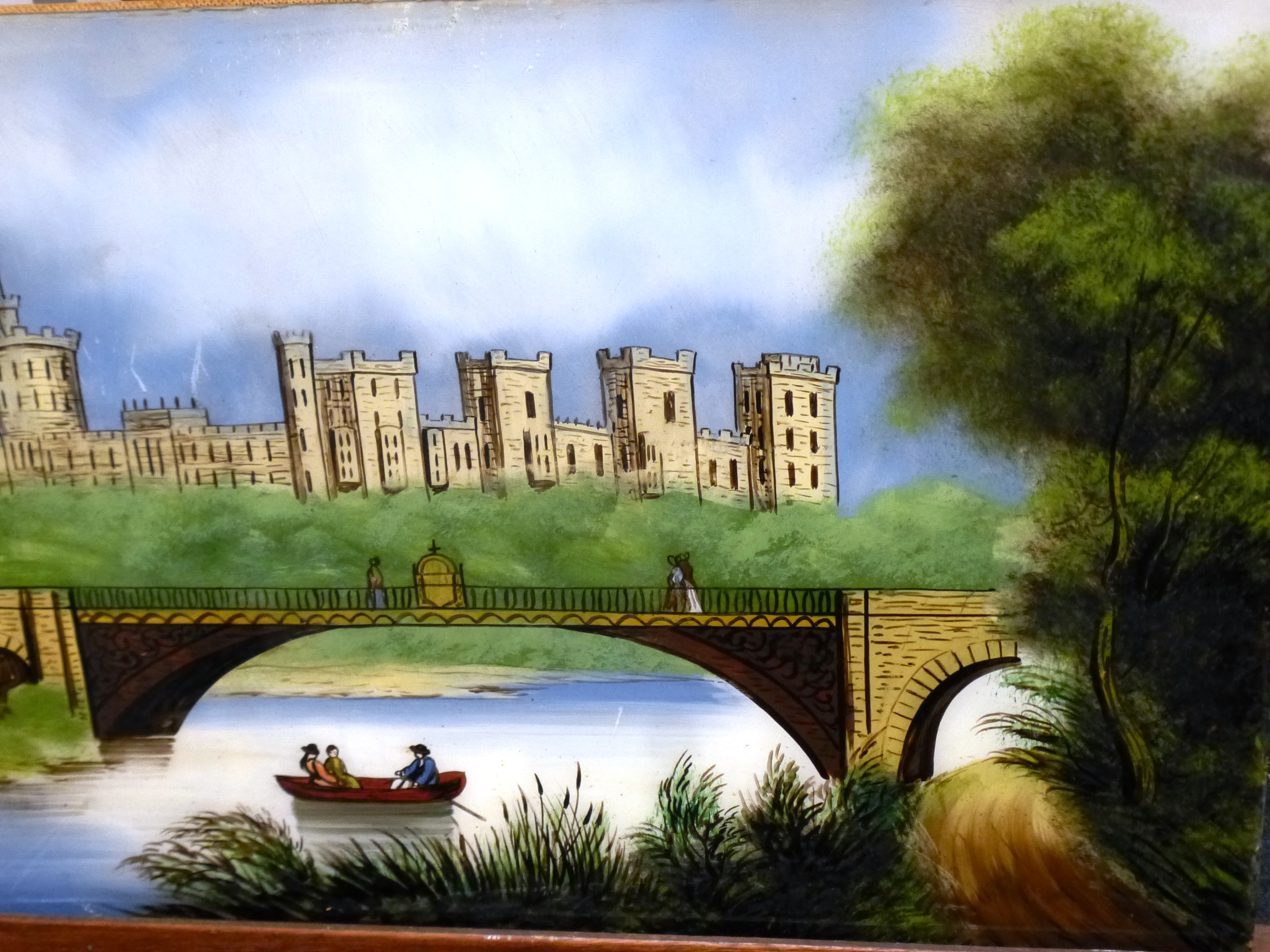 UNFRAMED PAINTING ON GLASS OF RIVER/CASTLE SCENE 16" X 24" - Image 2 of 5