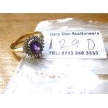 18K GOLD AMETHYST AND DIAMOND RING SIZE:O TOTAL W: 3.8G