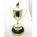 SILVER TROPHY 'HARRISON CUP' PRESENTED BY THE PRESIDENT TO THE QUEENS ARMS BOWLING CLUB 1934 H: 16.