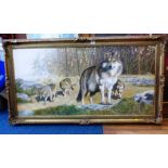 PAINTING OF WOLVES BY BRIAN NEEDHAM SIGNED '91 23.25" X 47.5"