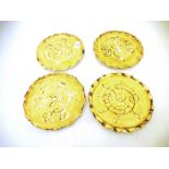 SET OF 4 FRENCH SLIPWARE PLATES D: 7.5"