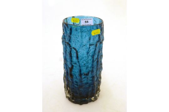 WHITEFRIARS BLUE GLASS BARK STYLE VASE H: 9" D: 4" - Image 1 of 2