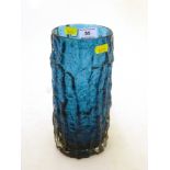 WHITEFRIARS BLUE GLASS BARK STYLE VASE H: 9" D: 4"