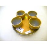 4 RUSKIN EGG CUPS (H: 1.5") AND PLATE D: 5.5"