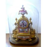 GILT MANTLE CLOCK H: 14.75" IN GLASS DOME