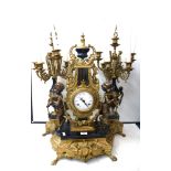 IMPERIAL 3 PIECE BRASS AND MARBLE CLOCK SET MADE IN ITALY CLOCK H: 24" CANDELABRA H: 27"