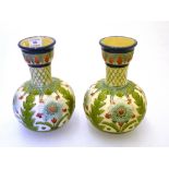 PAIR OF BURMANTOFTS FAIENCE VASES WITH ROUNDED BODY AND FLARED NECK, IMPRESSED MARKS TO BASE -