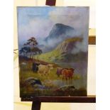 PAINTING OF CATTLE ON CANVAS BY C.W.OSWALD (1840-1895) 15.75" X 11.75"