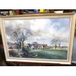 WATERCOLOUR OF A FARMING SCENE SIGNED J. BARRIE HASTE 19.5" X 29.25"