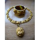 ASIAN, POSSIBLY INDIAN GILT NECKLACE AND BANGLE