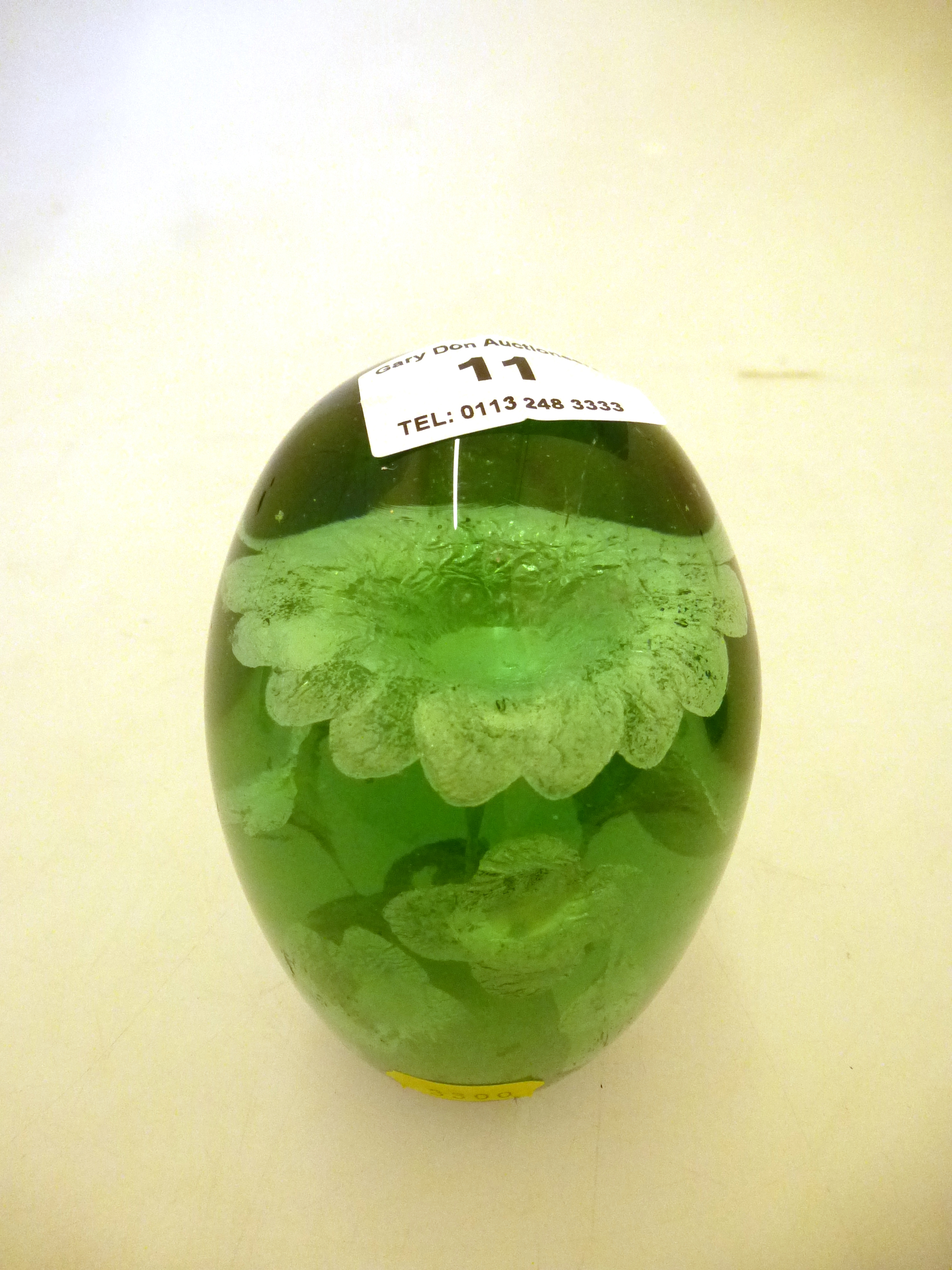 CASTLEFORD DUMP GREEN GLASS PAPERWEIGHT H: 5"