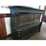 LARGE CARVED COURT CUPBOARD 58.25" X 75" X 27.5"