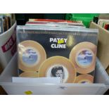 BOX OF APPROX 60 12" RECORDS INCLUDING PATSY CLINE, COUNTRY, COMPILATIONS ETC