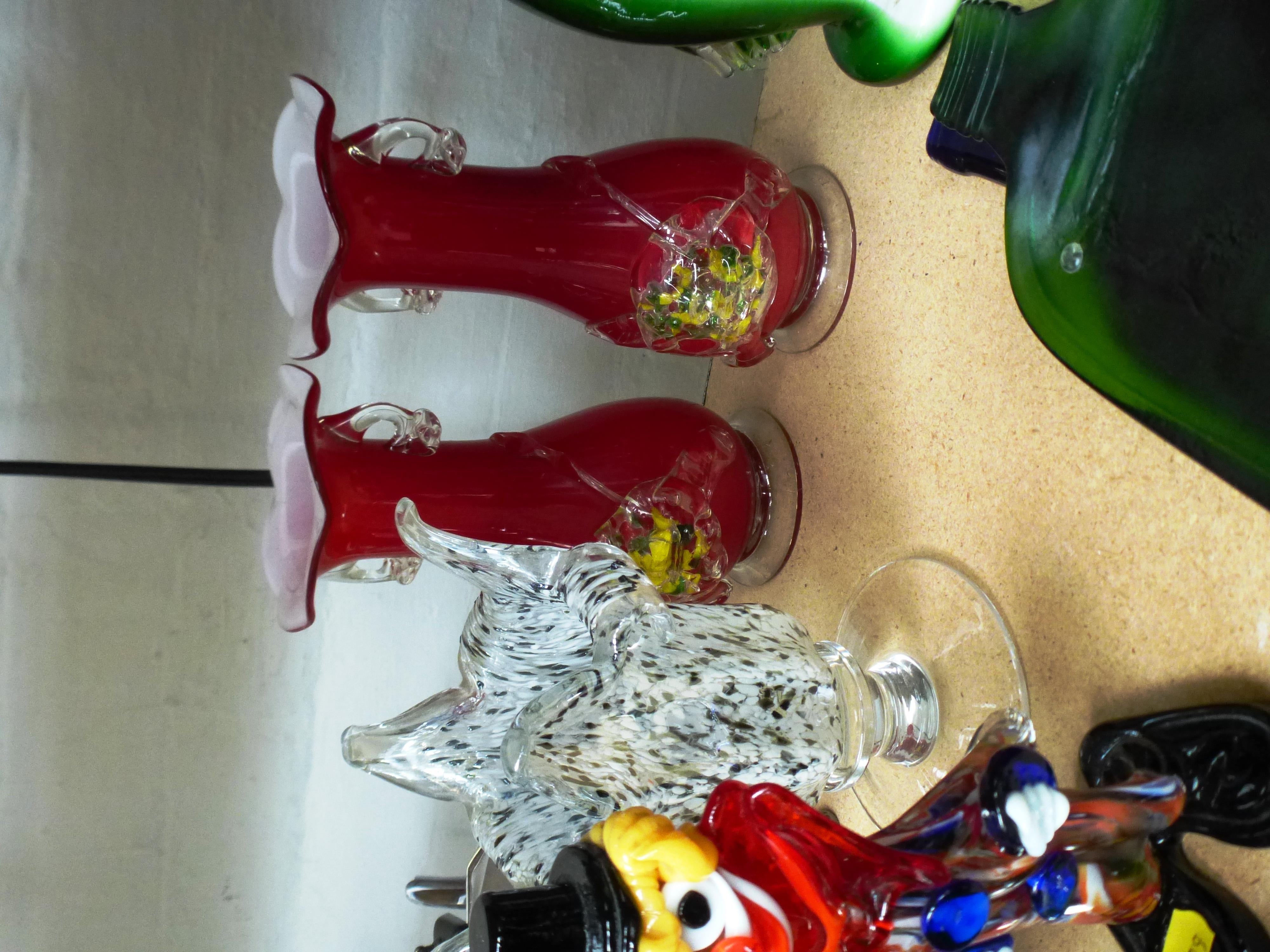 GLASSWARE INCLUDING CLOWN FIGURE, VASES AND FLATTENED BOTTLES - Image 5 of 6