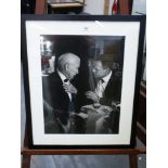 PRINT OF PATRICK LICHFIELD PHOTOGRAPH OF CHARLIE CHAPLIN AND MARLON BRANDO AT THE PREMIERE PARTY FOR