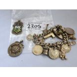 SILVER CHARM BRACELET AND 2 MEDALS TOTAL W:2.6OZT