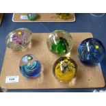 5 ASSORTED GLASS PAPERWEIGHTS