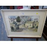 MARCH SUNSHINE THORPE IN THE HOLLOW WATERCOLOUR BY GEOFFREY M. HOLDSWORTH 13.5" X 20.5"