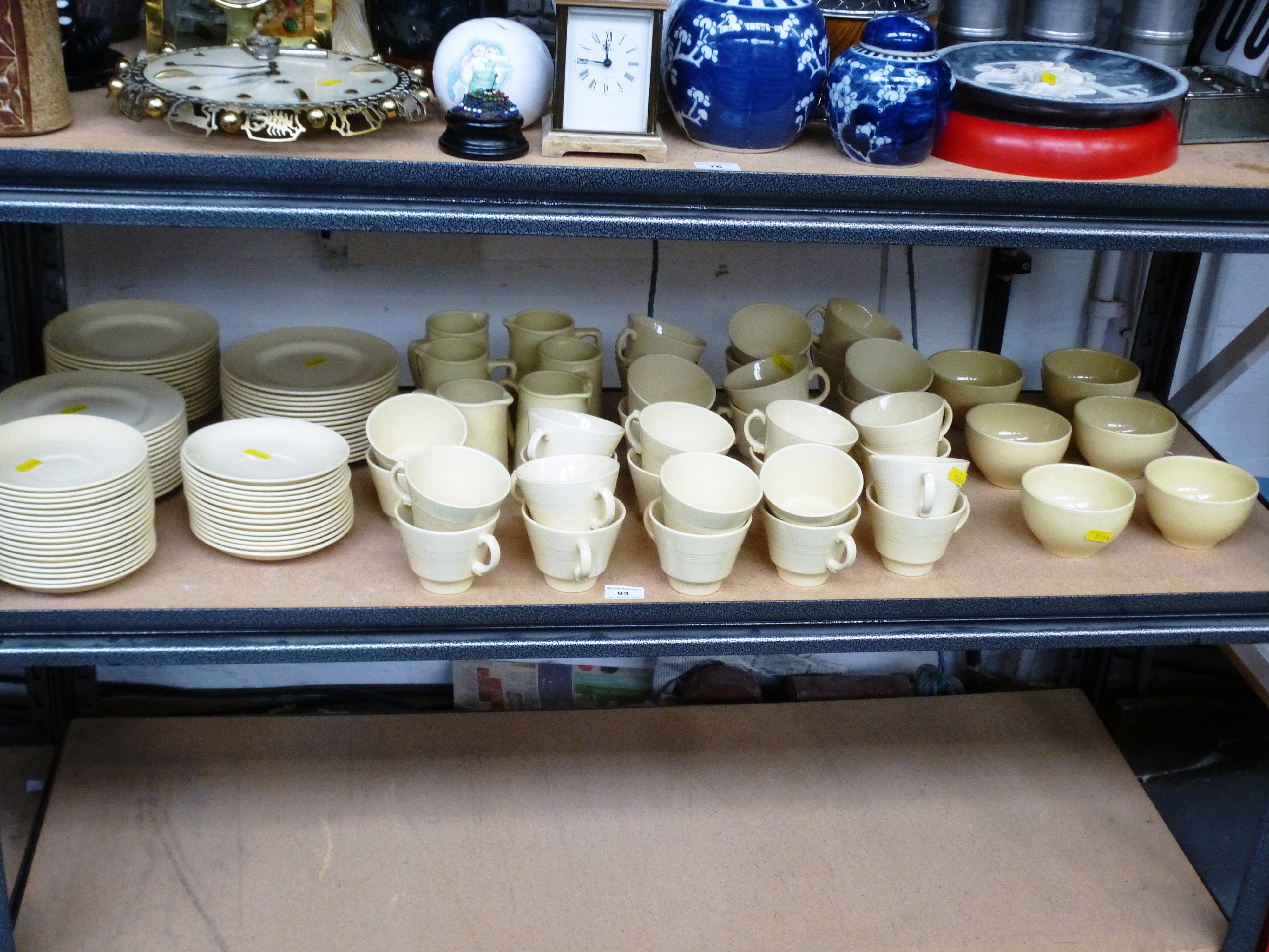 APPROX 110 PIECE WOOD'S WARE JASMINE TEA SET AND 6 ROYAL FALCON WARE JUGS