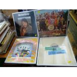 3 FRAMED BEATLES ALBUMS AND FRAMED MCCARTNEY ALBUM