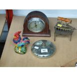 SMITHS MANTLE CLOCK, IRON, BURNER AND COCKEREL FIGURE