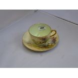 ROYAL WORCESTER SIGNED E. BARKER CUP (H:2.25") AND SAUCER (D: 5.5")
