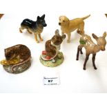 2 BESWICK MICE, 2 BESWICK DOGS AND A BESWICK DEER