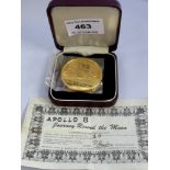 APOLLO 8 JOURNEY ROUND THE MOON 22K GOLD COMMEMORATIVE MEDALLION, MINTED IN 1969 NO. 10/500. 1.4